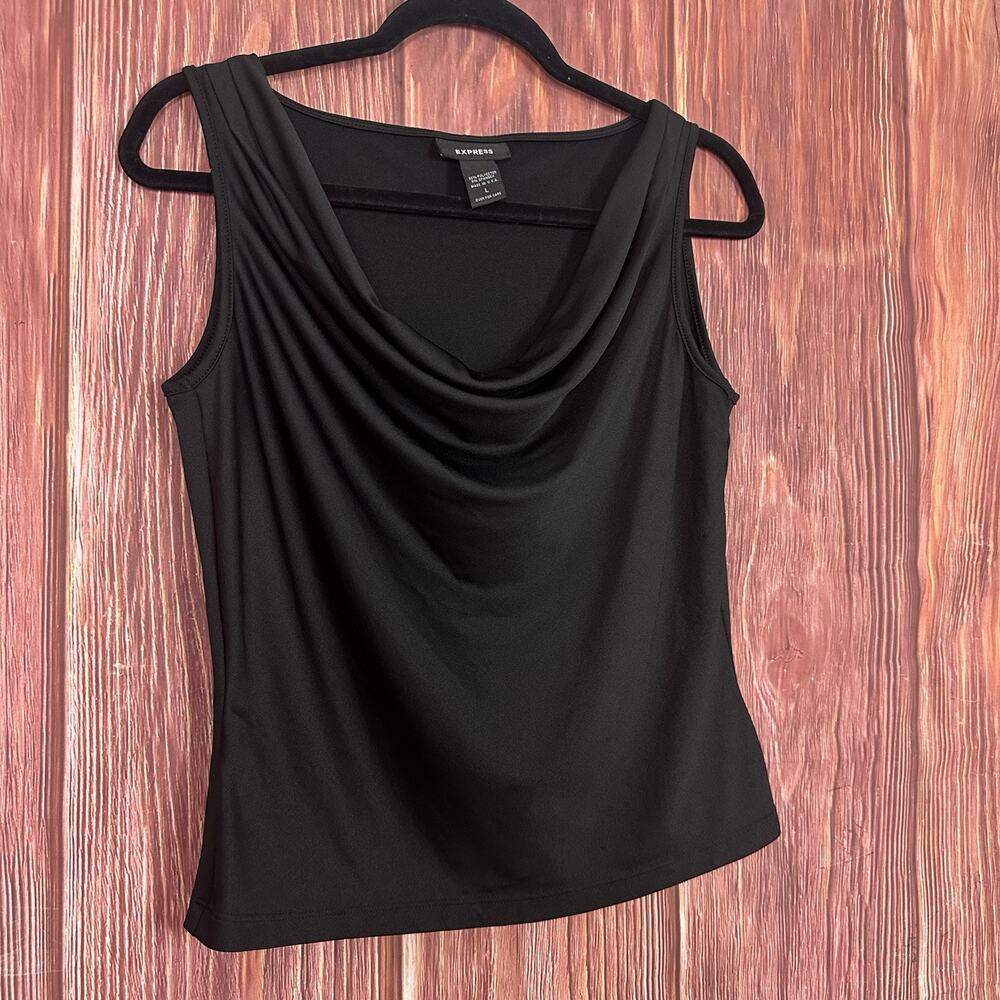 Express Cowl Neck Tank Top Black Y2K Vintage Size Large L Made in USA - Picture 3 of 5